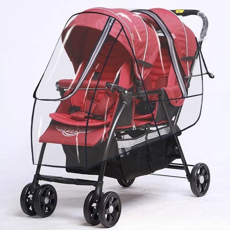 Stroller Rain Cover - Doppelsitziger Zwillingskinderwagen Regenschutz Winddichter Vorder- und