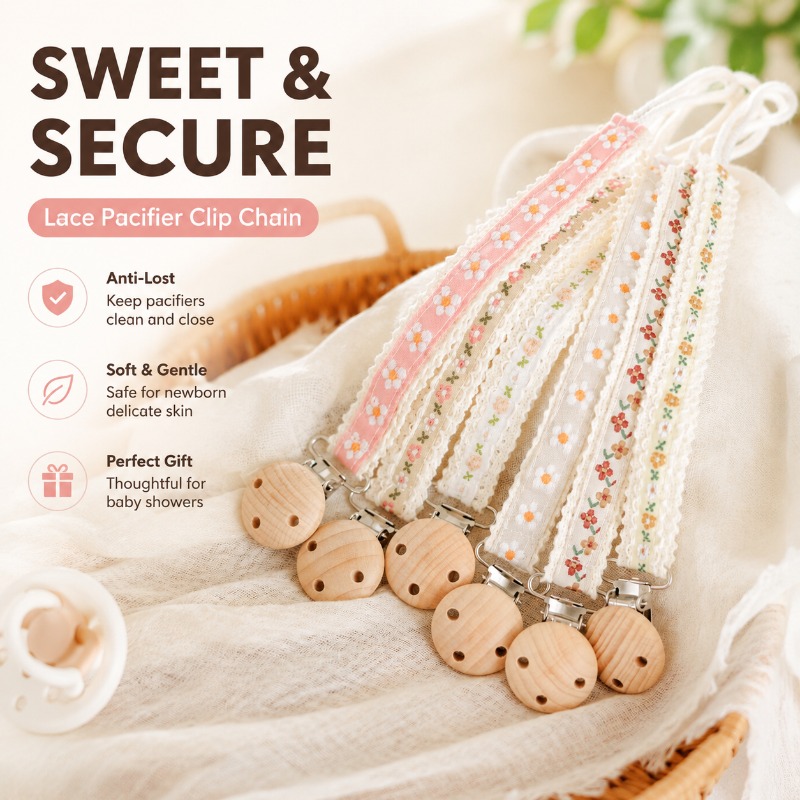 Baby Products In - Spitzen-Schnullerkette für Neugeborene Anti-Verlust-Schnullerhalter Besticktes Geschenk